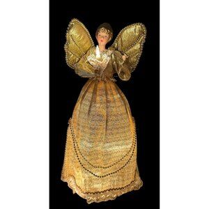 Angel Christmas Tree Table Topper Porcelain Head Hands Victorian Gold